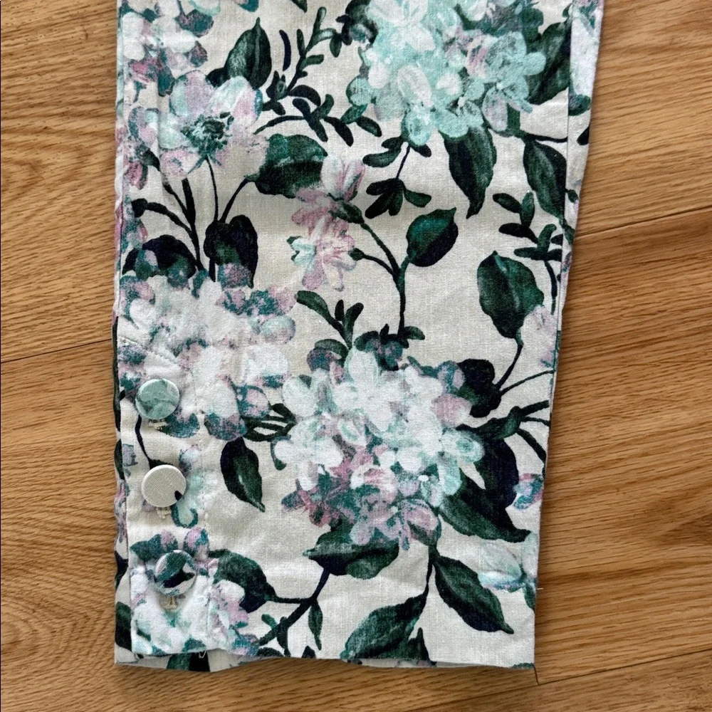 J.Jill Linen Stretch Fresh Spring Floral Cropped 3 Button Ankle Side Zip Pant M